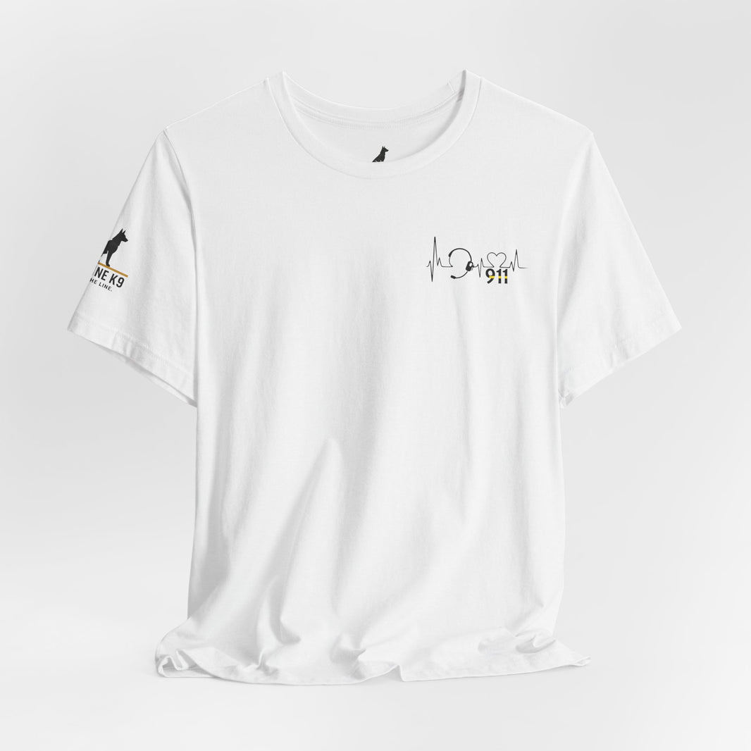 image 911 Dispatcher Heart T-Shirt – Thin Yellow Line Word Art