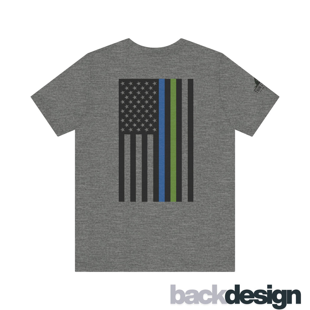 Animal Control Badge & Flag Tee – Blue & Green Line