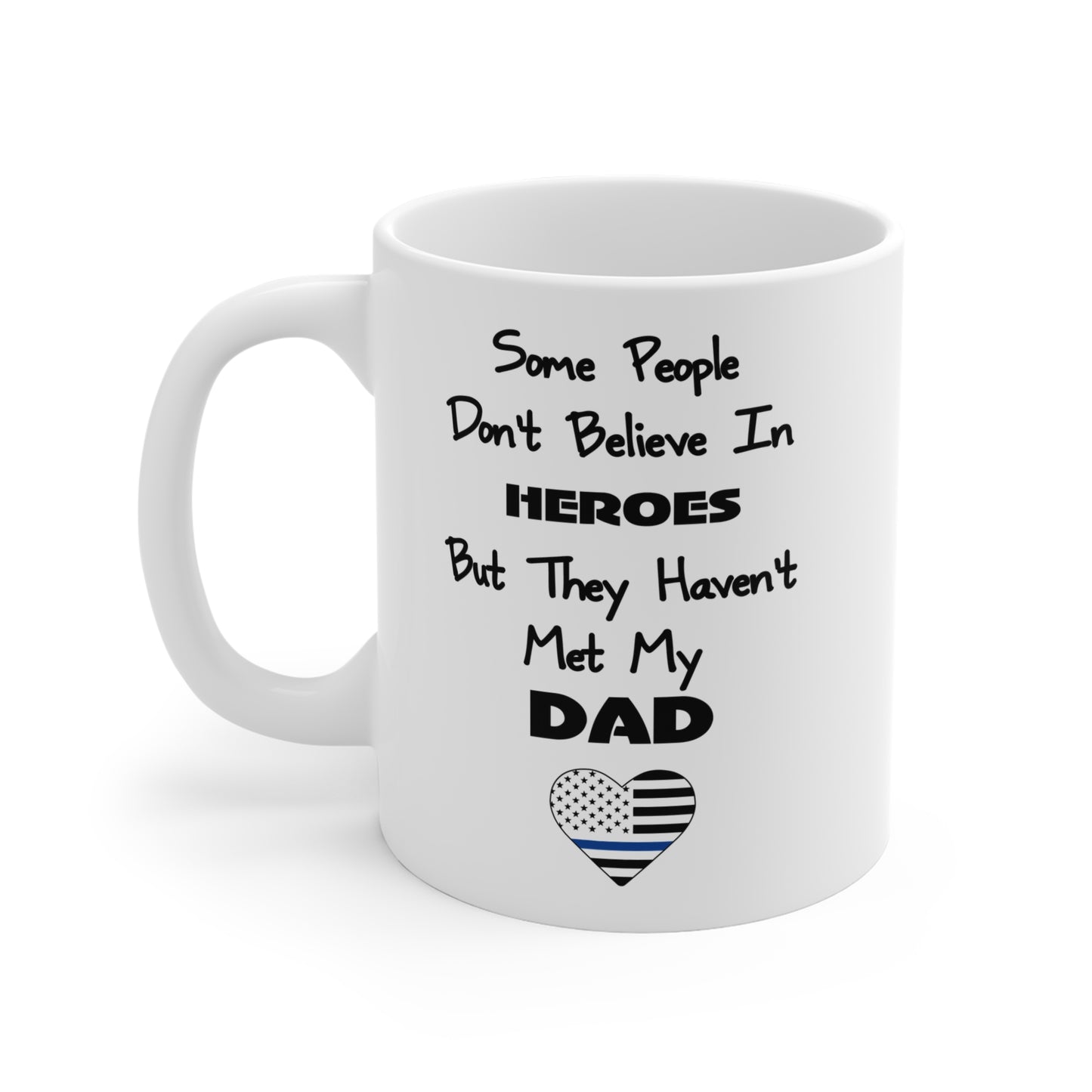Thin Blue Line Heart Flag 11oz Mug, Police Officer Dad Gift, Law Enforcement Coffee Cup, Support Blue Lives Matter, Patriotic Ceramic Tea