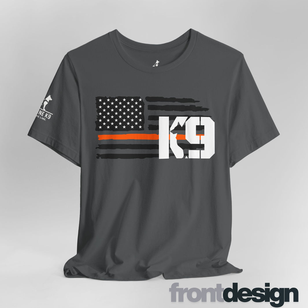 K9 Search & Rescue T-Shirt – Thin Orange Line Flag Design
