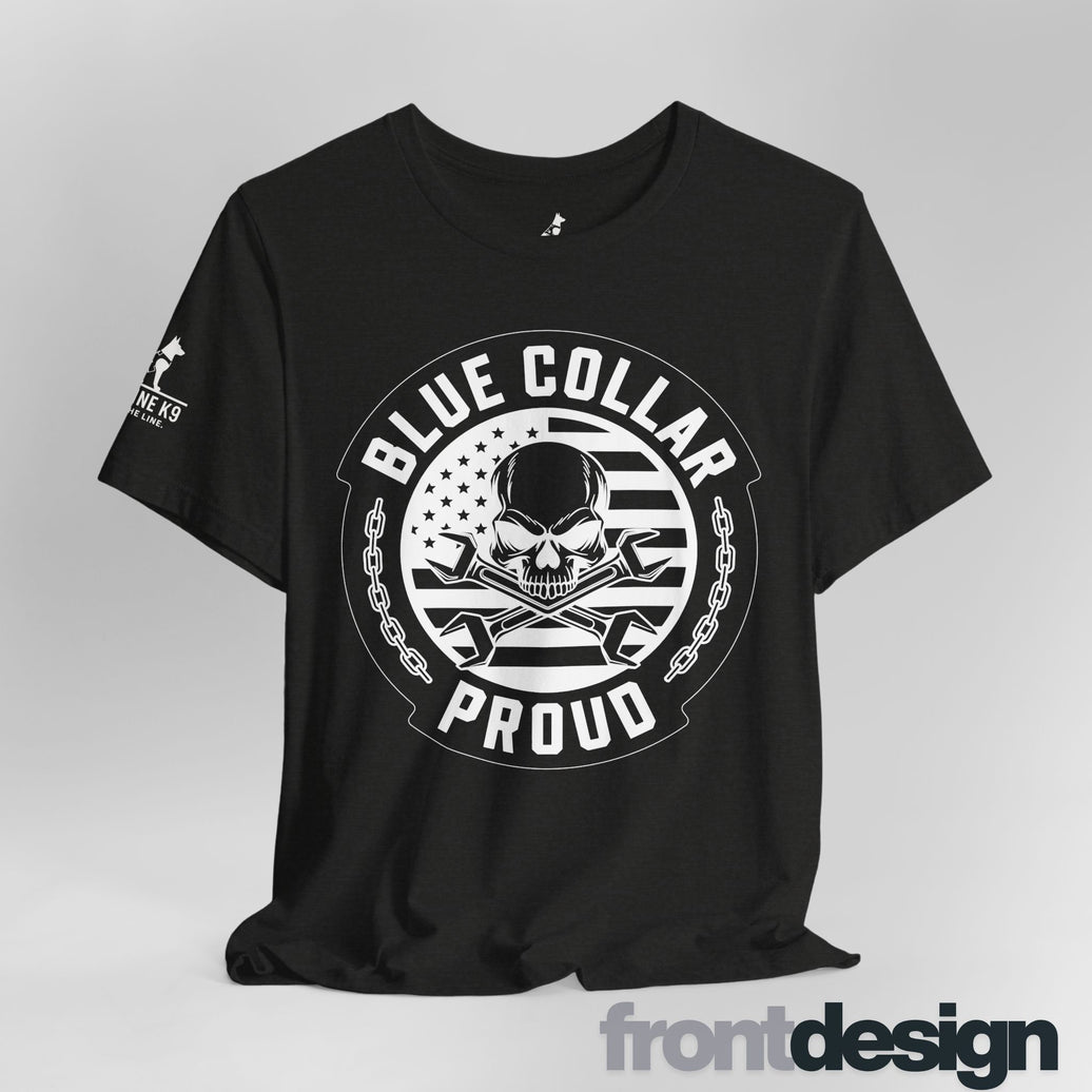 Blue Collar Proud – Skull & Wrenches Flag Tee