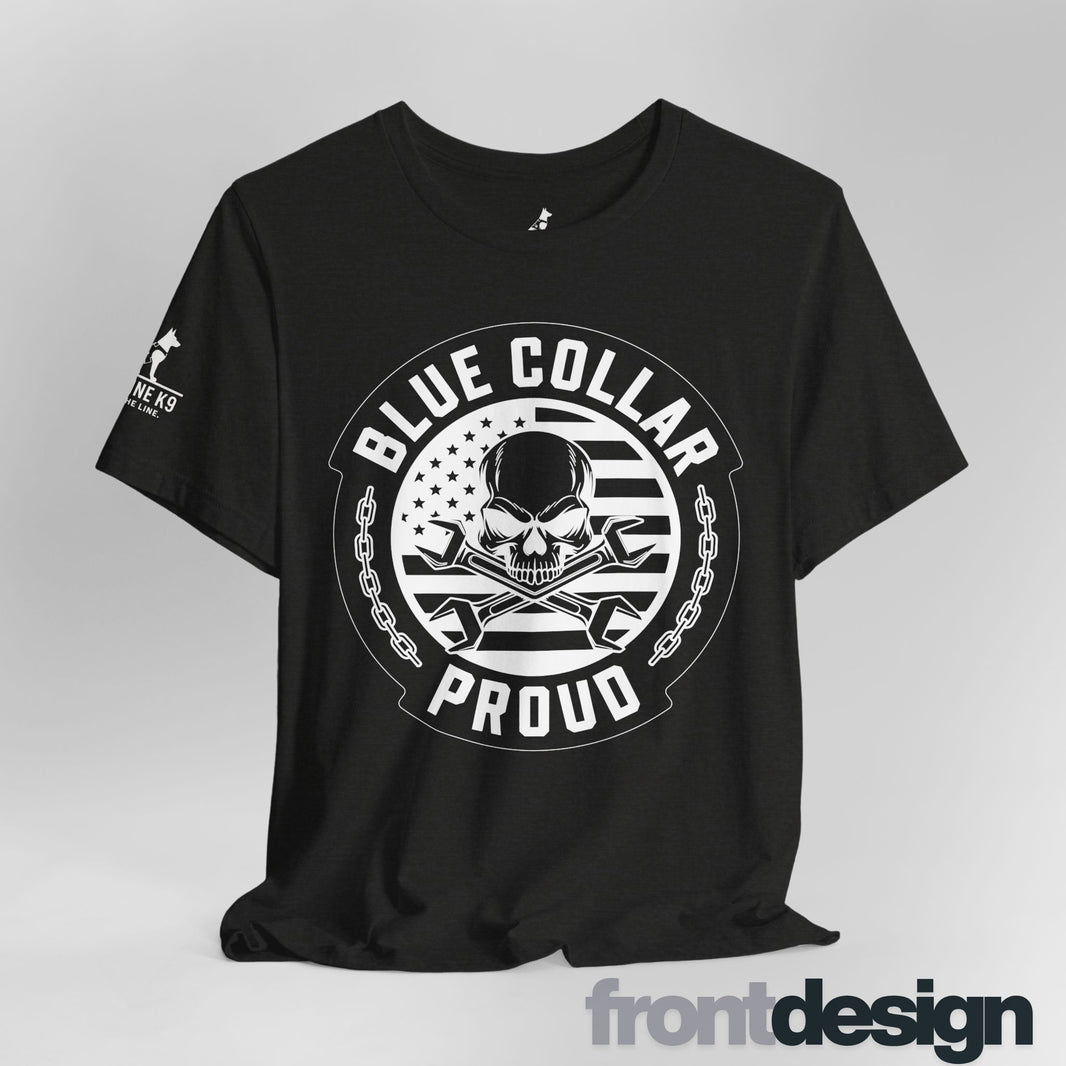 Blue Collar Proud – Skull & Wrenches Flag Tee