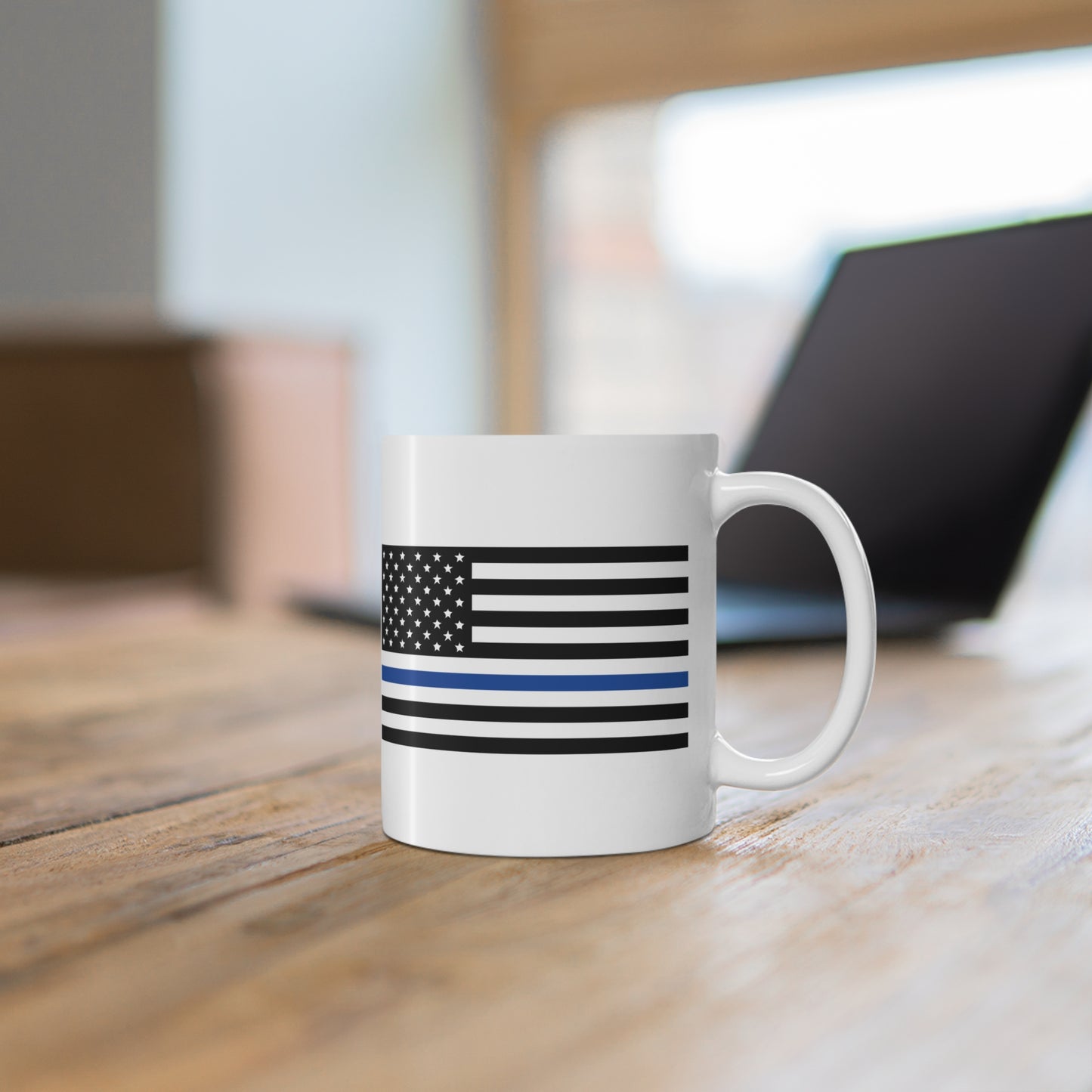 Thin Blue Line Heart Flag 11oz Mug, Police Officer Dad Gift, Law Enforcement Coffee Cup, Support Blue Lives Matter, Patriotic Ceramic Tea