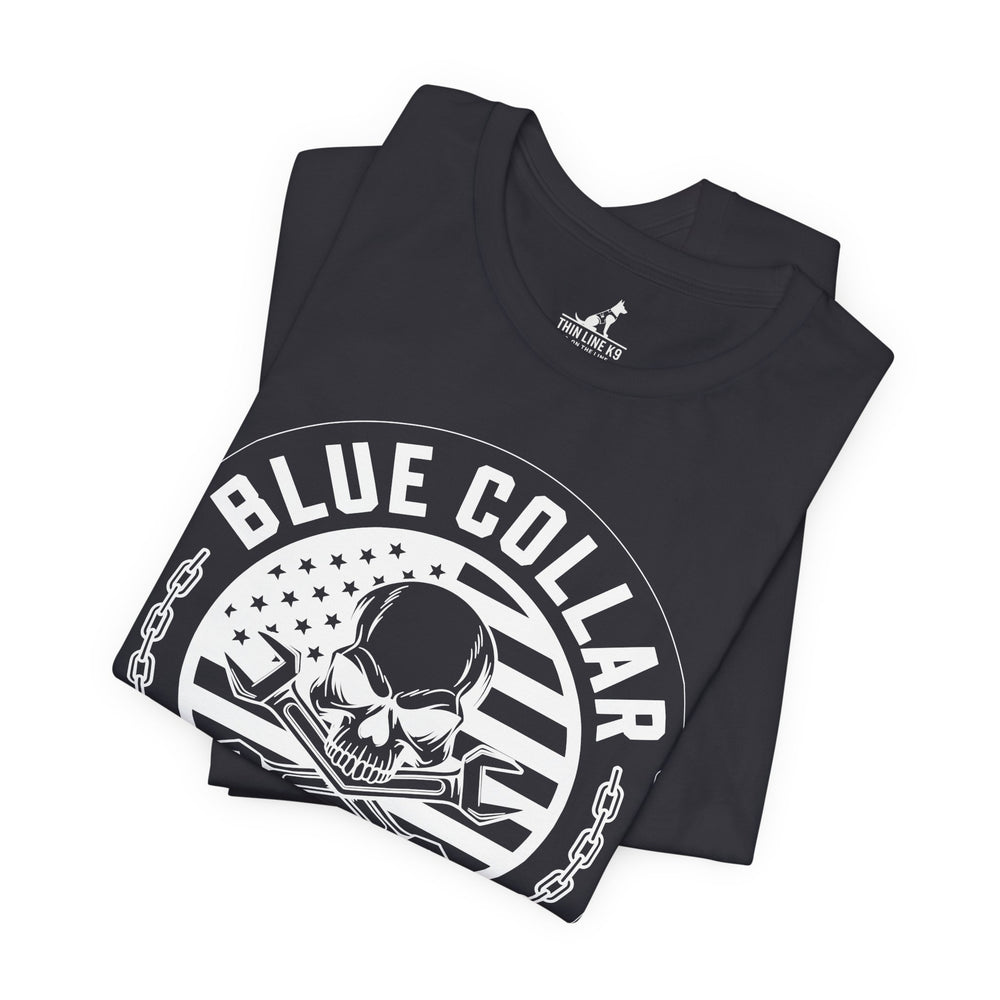Blue Collar Proud – Skull & Wrenches Flag Tee