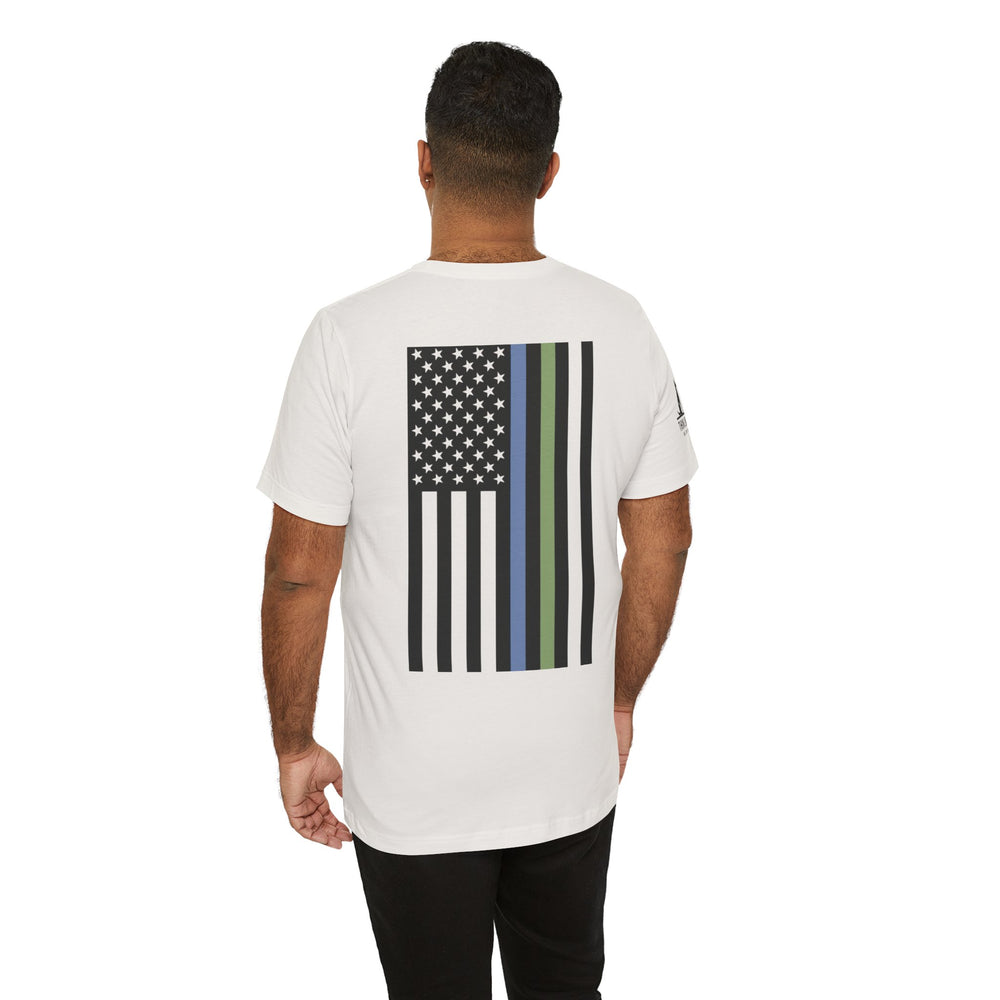 Animal Control Badge & Flag Tee – Blue & Green Line
