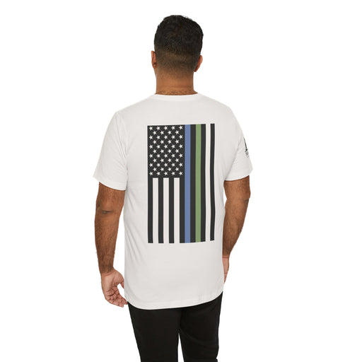 Animal Control Badge & Flag Tee – Blue & Green Line