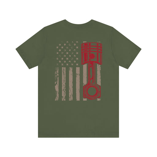 Red, White & Revved Up – Piston Flag Tee