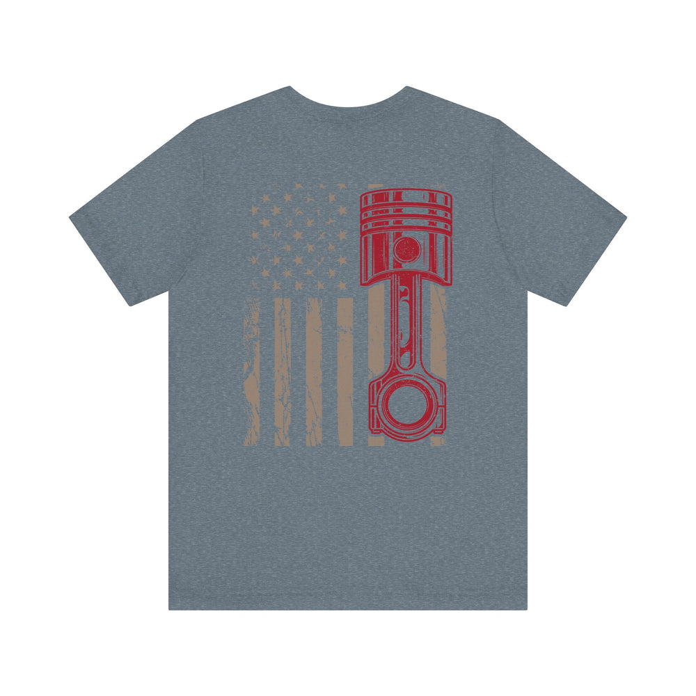 Red, White & Revved Up – Piston Flag Tee
