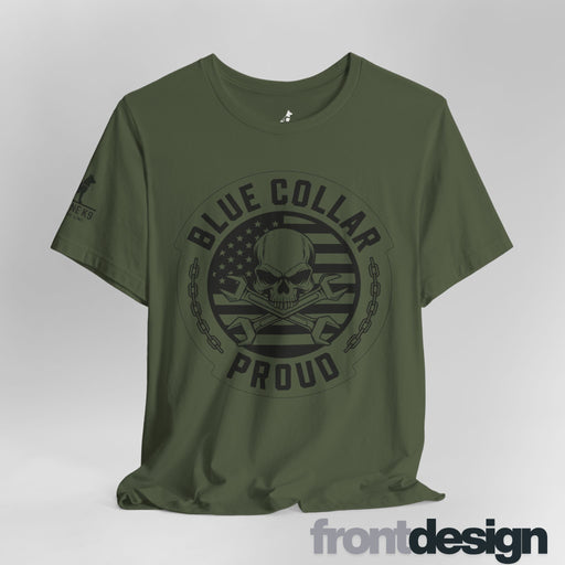 Blue Collar Proud – Skull & Wrenches Flag Tee