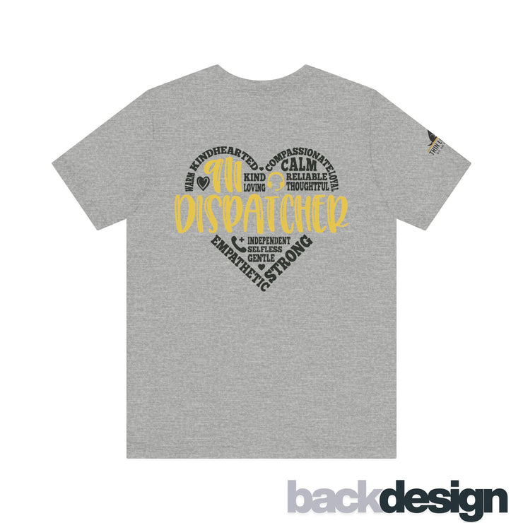 911 Dispatcher Heart T-Shirt – Thin Yellow Line Word Art