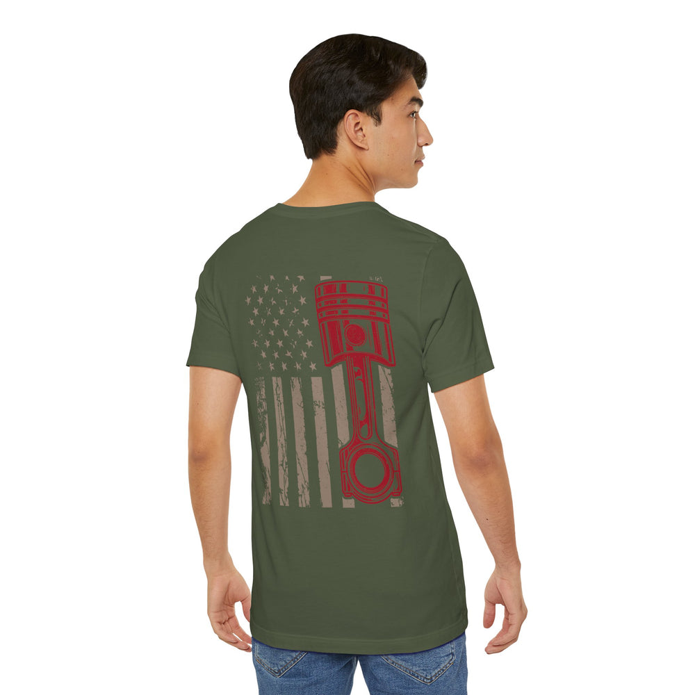 Red, White & Revved Up – Piston Flag Tee