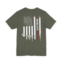 Wired to Work – Electrician Flag Tee