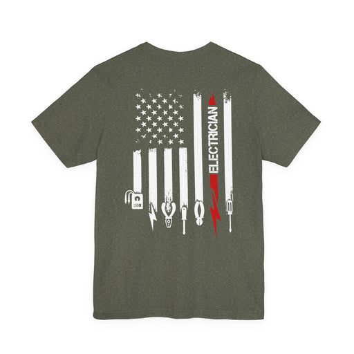 Wired to Work – Electrician Flag Tee