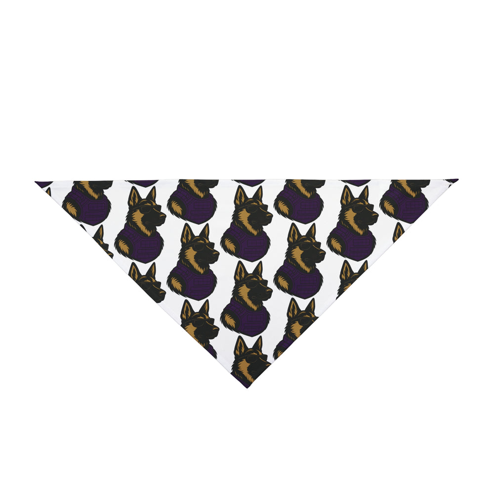 Dog Bandana with German Shepherd Wearing Sunglasses and Purple Tactical Vest