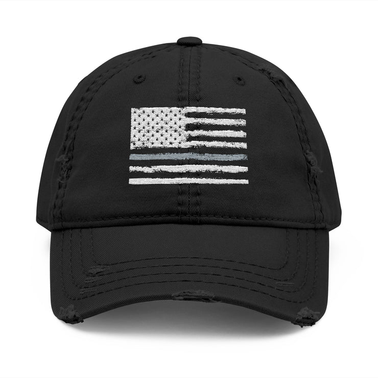 Distressed Embroidered Thin Grey Line Flag Hat
