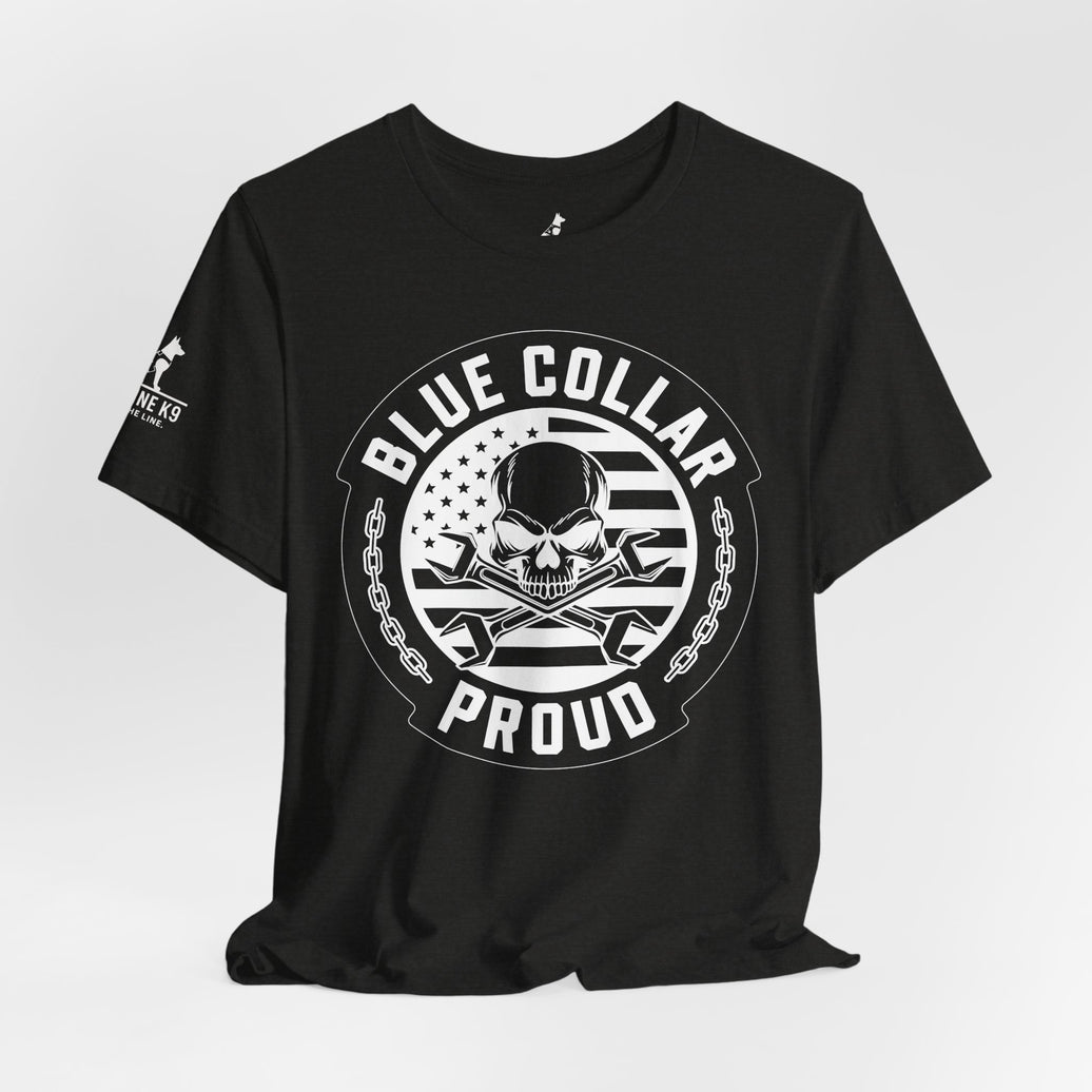 Blue Collar Proud – Skull & Wrenches Flag Tee