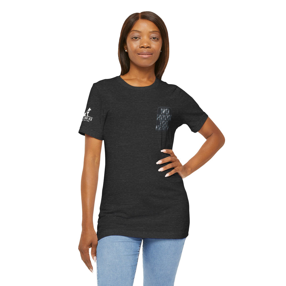 No Hook Too Heavy – Tow Truck Flag Tee