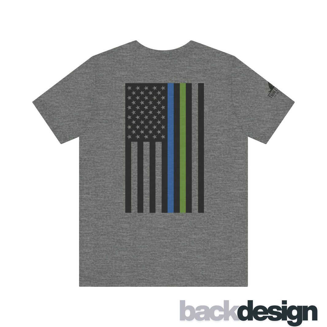 Animal Control Badge & Flag Tee – Blue & Green Line