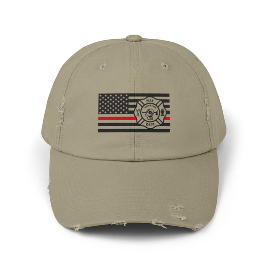 Distressed Cap, Firefighter Symbol Hat, First in Last Out Baseball Cap, Unisex Gift, Firefighter Apparel, First Responder Gear