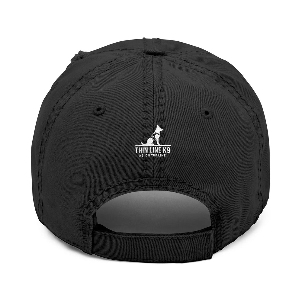 Distressed Embroidered Hat with Thin Blue Line Flag Design