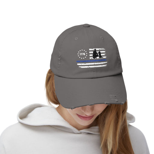 Distressed 1776 Thin Blue Line Flag Cap