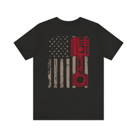 Red, White & Revved Up – Piston Flag Tee