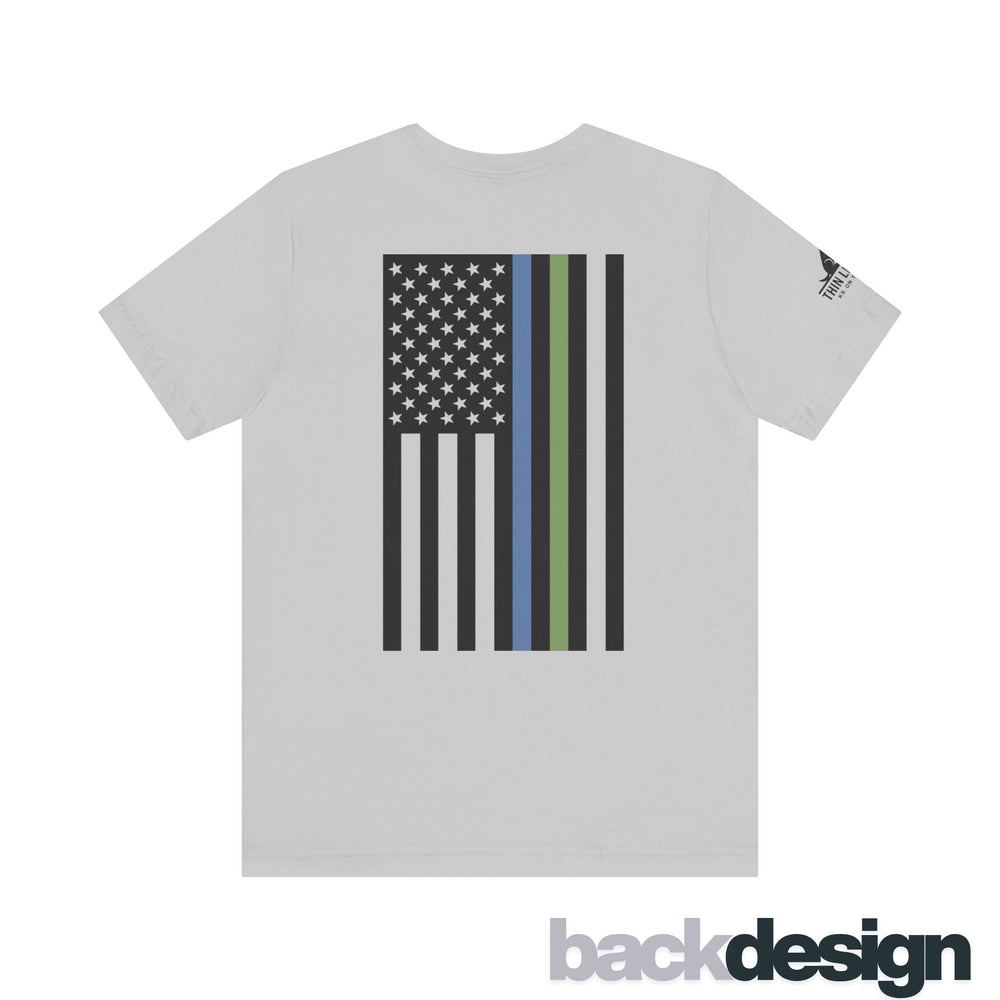 Animal Control Badge & Flag Tee – Blue & Green Line