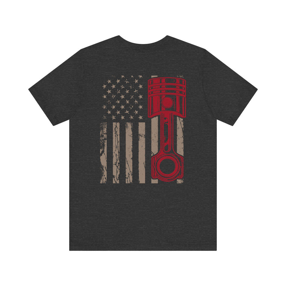 Red, White & Revved Up – Piston Flag Tee