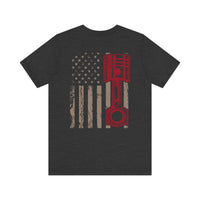 Red, White & Revved Up – Piston Flag Tee