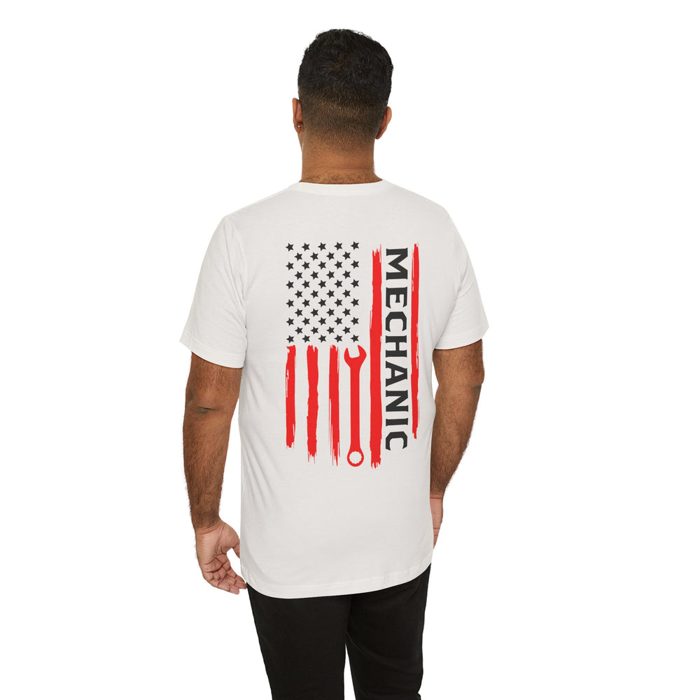 Wrenched & Ready – Mechanic Flag Tee