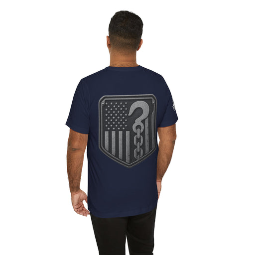 No Hook Too Heavy – Tow Truck Flag Tee