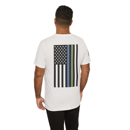Animal Control Badge & Flag Tee – Blue & Green Line