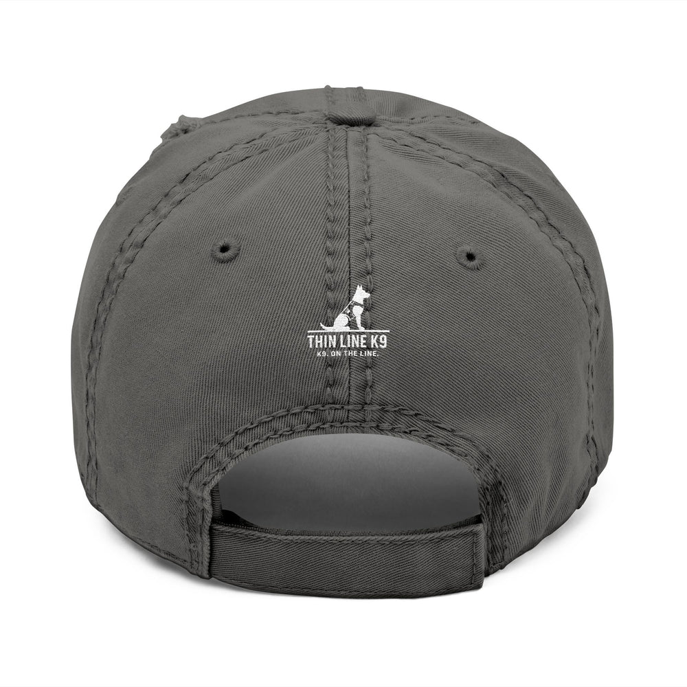 Distressed Embroidered Hat with Thin Blue Line Flag Design