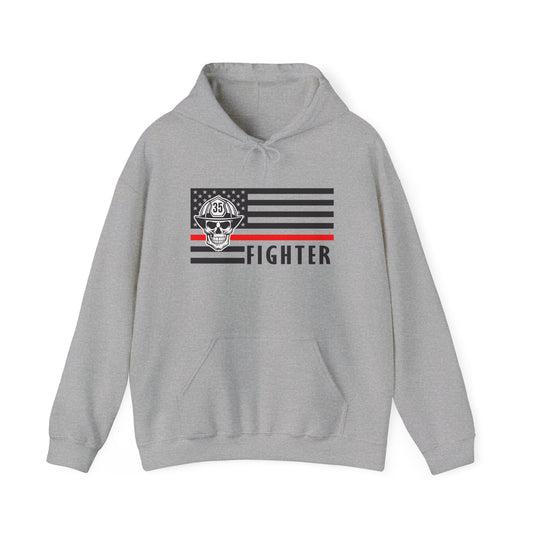 Firefighter Skull Thin Red Line Flag Hoodie Sweatshirt - Firefighter Apparel, Thin Red Line Clothing, Firefighter Gift, First Responder