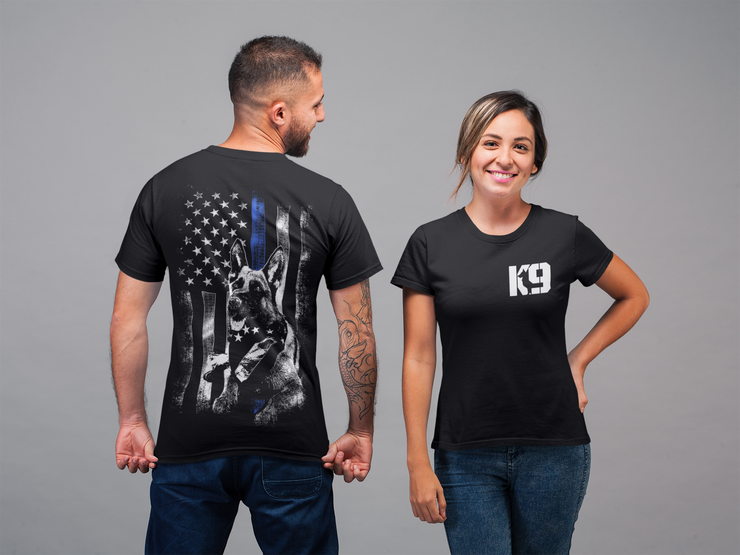 Front and Back Design | Police K9 Thin Blue Line Flag Tshirt