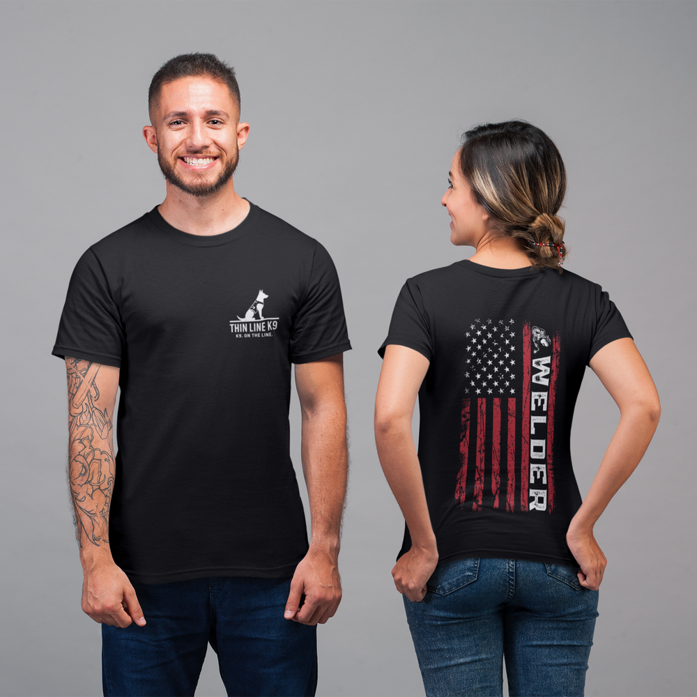 Welded in Steel, Forged in Freedom – Welder Flag Tee
