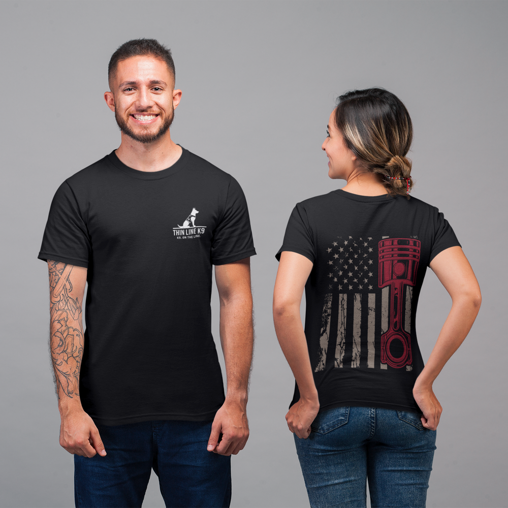Red, White & Revved Up – Piston Flag Tee