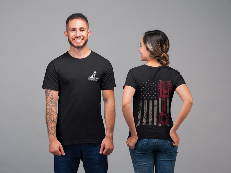 Red, White & Revved Up – Piston Flag Tee