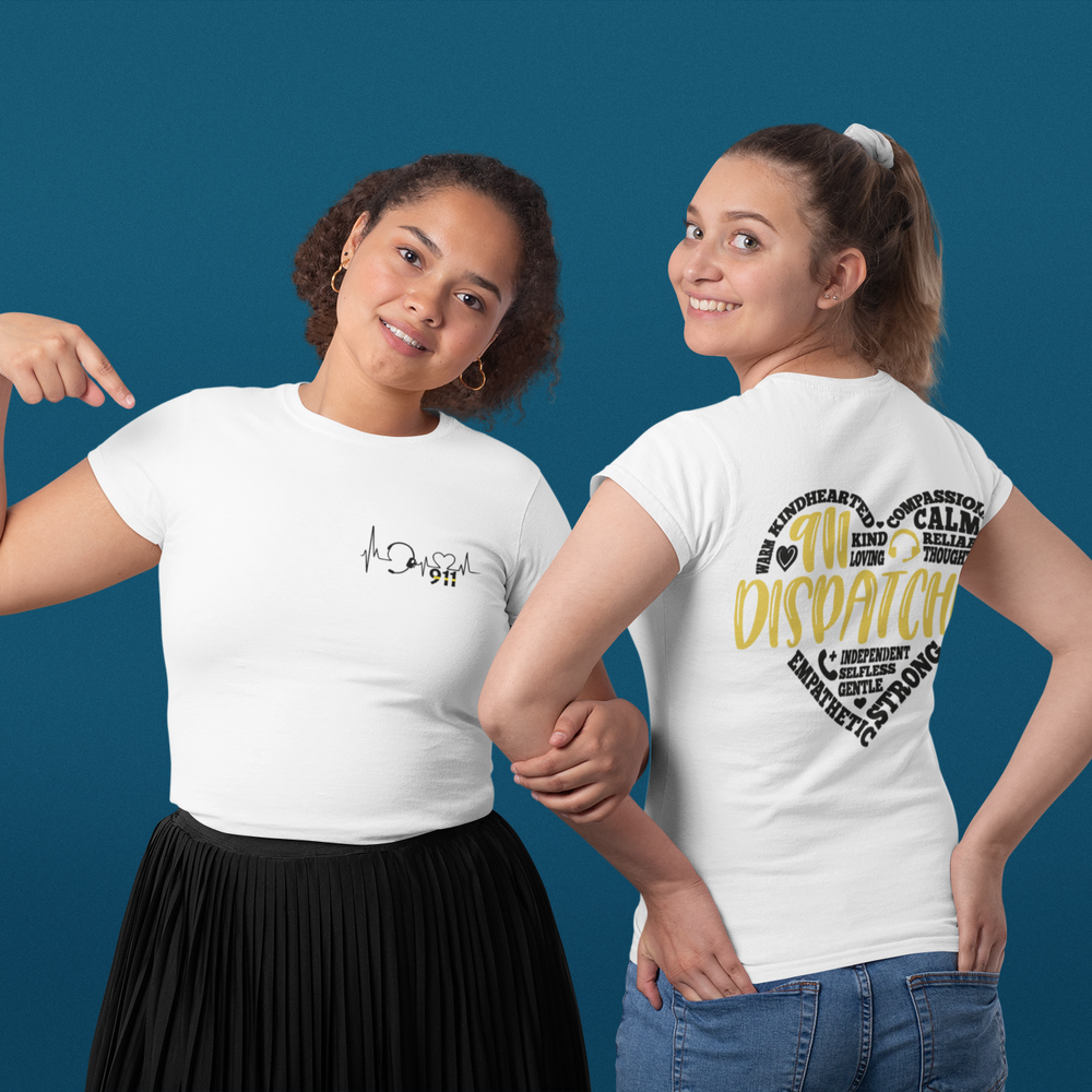 911 Dispatcher Heart T-Shirt – Thin Yellow Line Word Art
