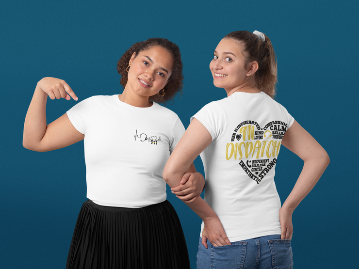 911 Dispatcher Heart T-Shirt – Thin Yellow Line Word Art