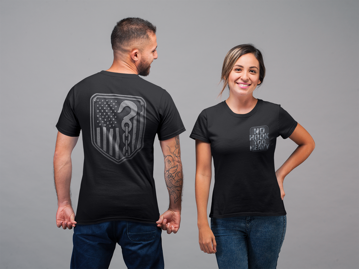 No Hook Too Heavy – Tow Truck Flag Tee