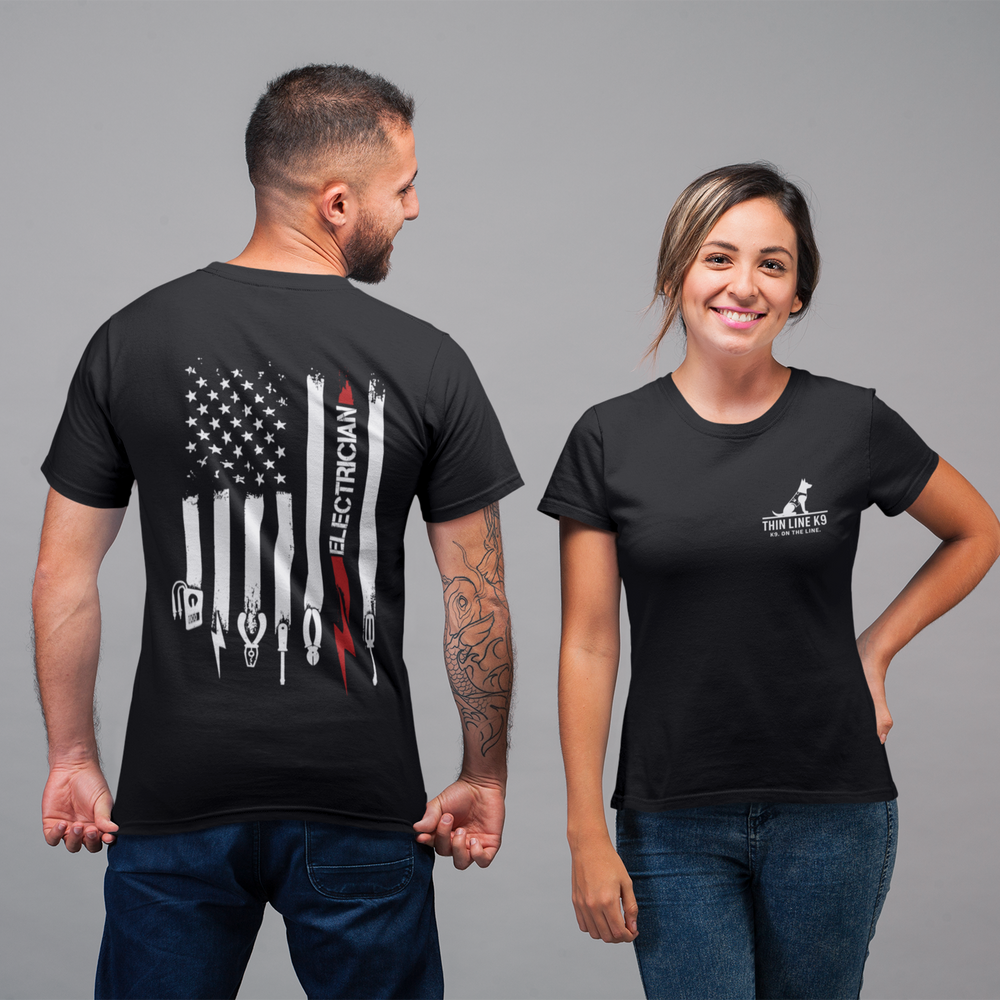 Wired to Work – Electrician Flag Tee