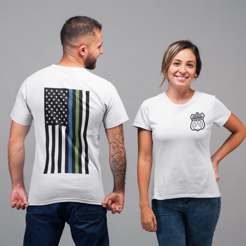 Animal Control Badge & Flag Tee – Blue & Green Line