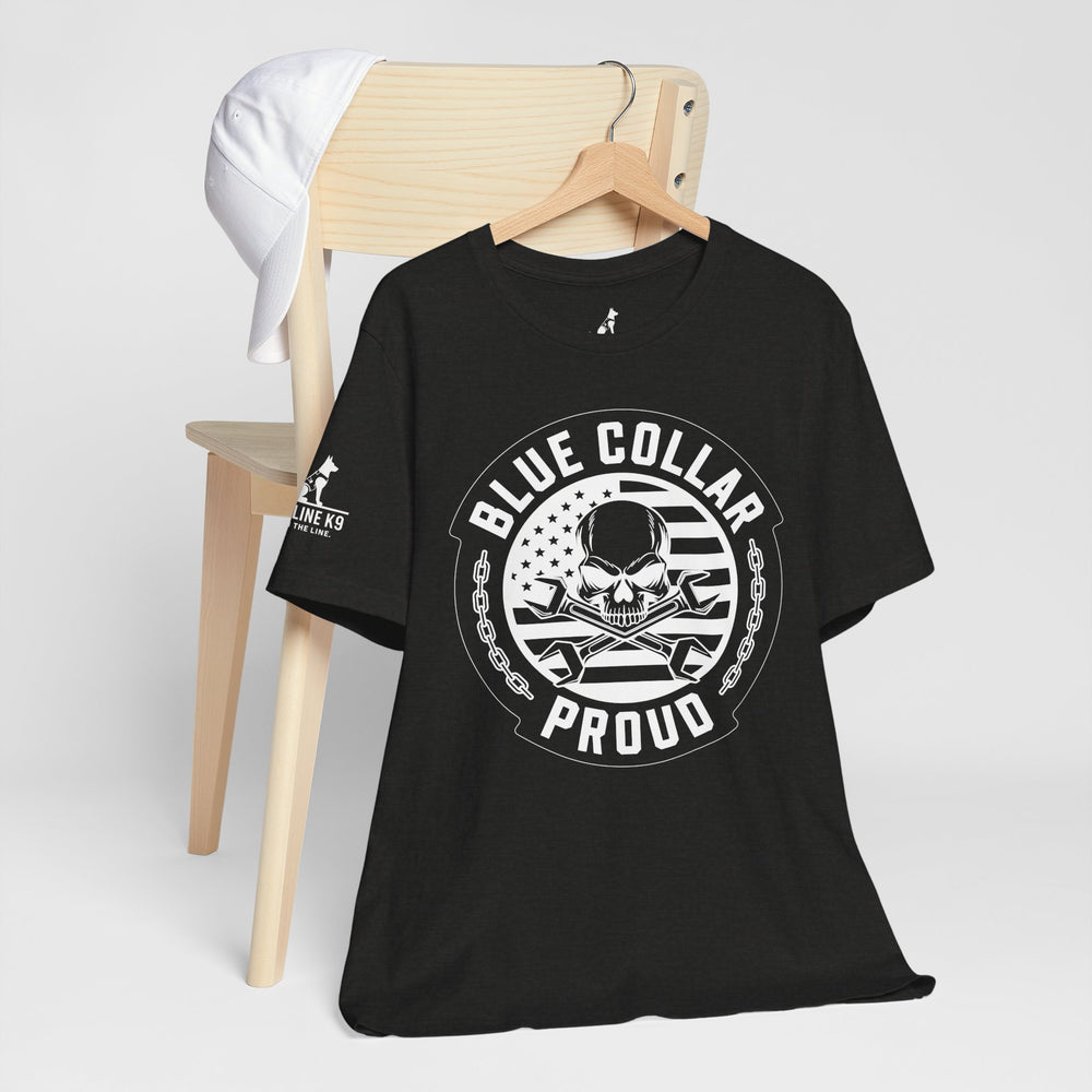 Blue Collar Proud – Skull & Wrenches Flag Tee