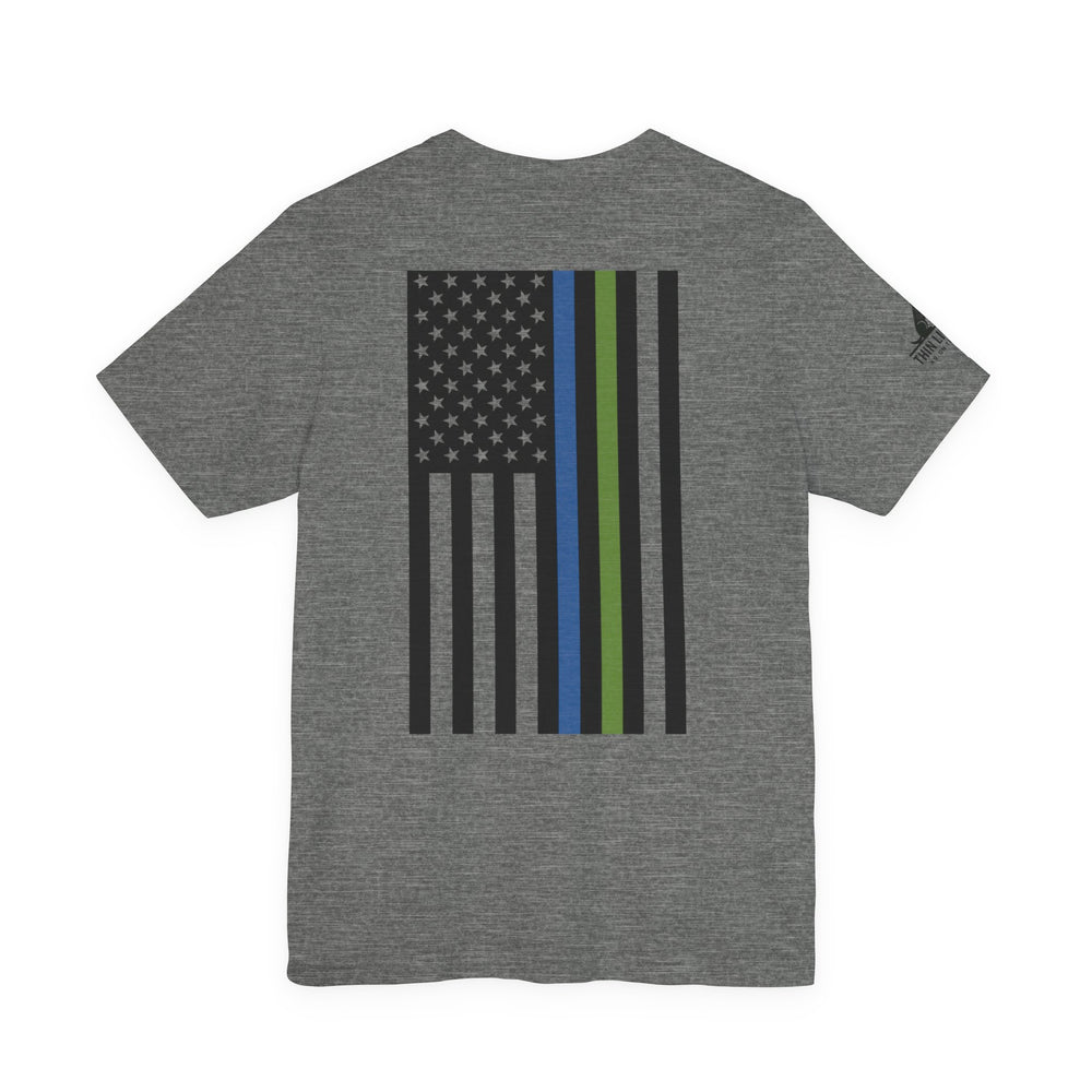Animal Control Badge & Flag Tee – Blue & Green Line