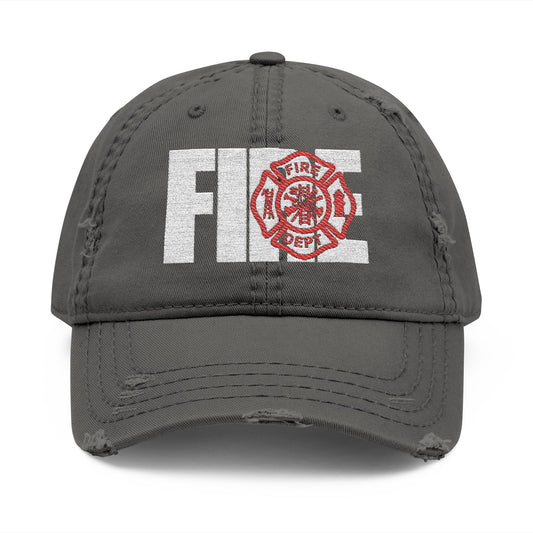 Distressed Firefighter Hat | Embroidered Cap for Dads, Casual Wear, Father's Day Gift, Vintage Style | Fire Department Support | Thin Red Line Flag Apparel
