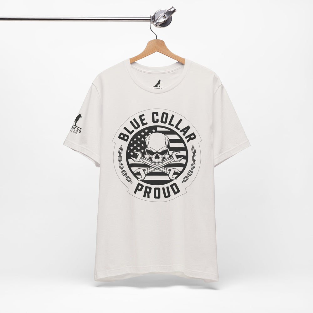 Blue Collar Proud – Skull & Wrenches Flag Tee