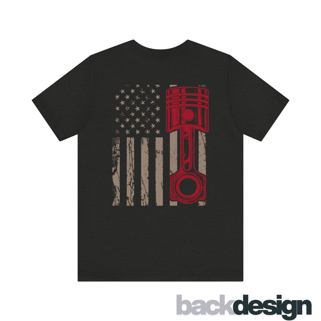 Red, White & Revved Up – Piston Flag Tee