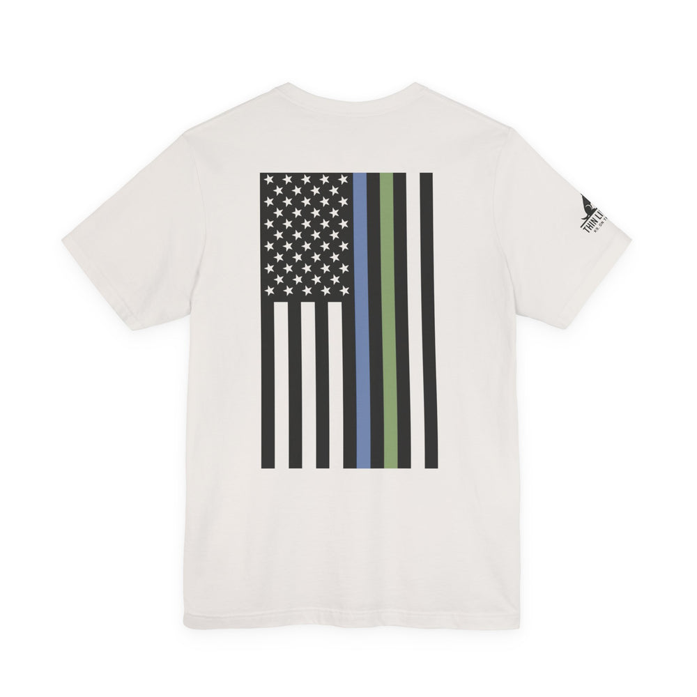 Animal Control Badge & Flag Tee – Blue & Green Line