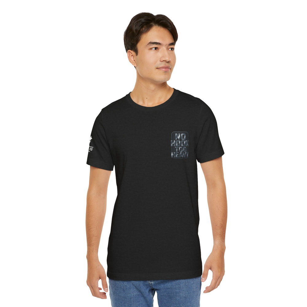 No Hook Too Heavy – Tow Truck Flag Tee